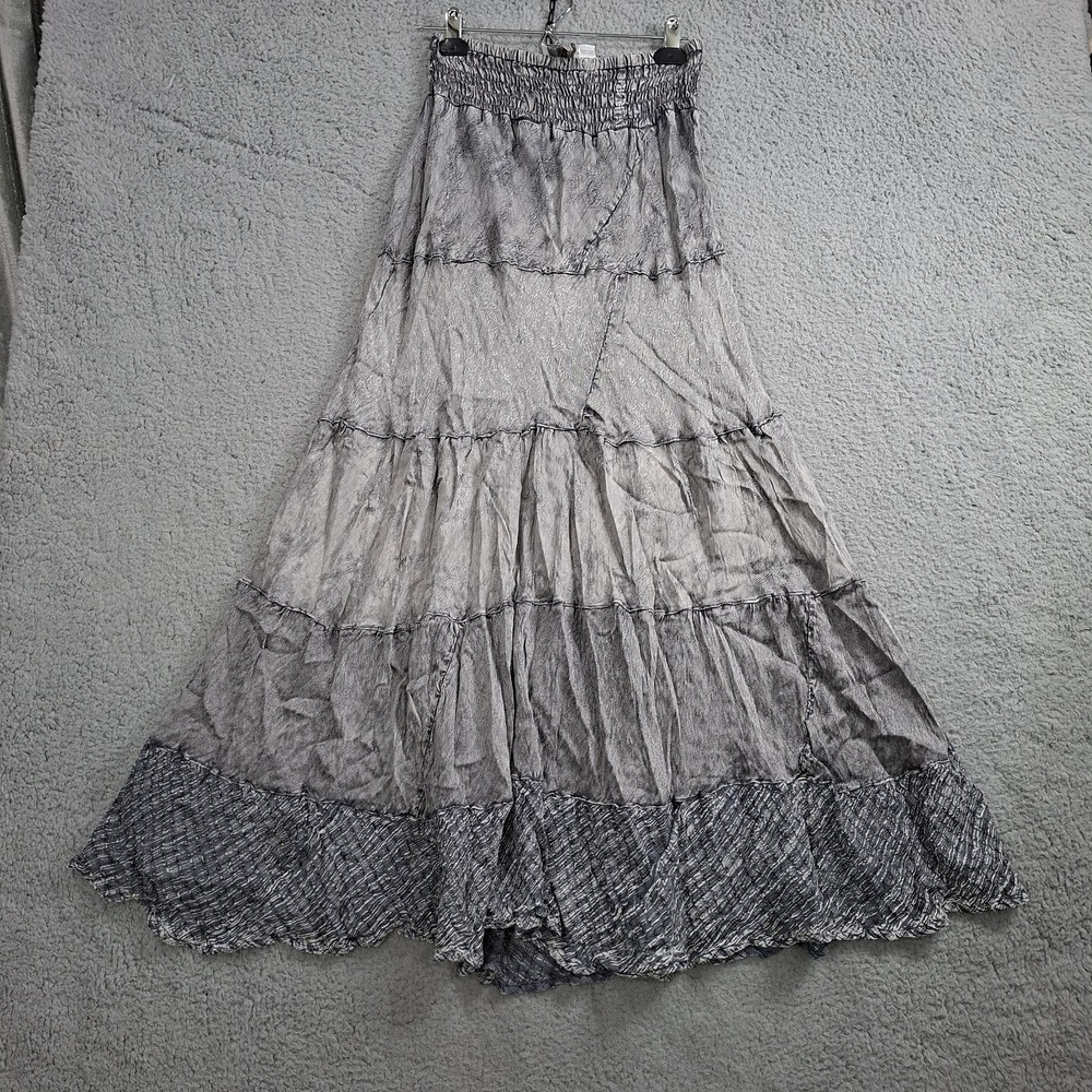 Sacred Threads Tiered Maxi Skirt Silver Boho Festival Antique Look Womens Small